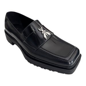 Patrizia Pepe Loafer Shoes Womens US 7/ EU 37 Leather Silver Fly Detail Slip On